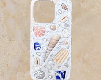 Seashell Phone Case, Coastal Keepsake Phone Case, Tile Phone Case, Memor Inspired Phone Case, Shells, Charms, Abalone Shells