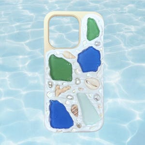 Seashell Mosaic Phone Case, Sea Glass Serenity Phone Case, Charms Phone Case, mosaic phone case, Seashells, Decoden, Iphone Case