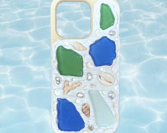 Seashell Mosaic Phone Case, Sea Glass Serenity Phone Case, Charms Phone Case, mosaic phone case, Seashells, Decoden, Iphone Case
