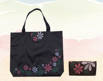 black vintage large reusable foldable ladies shopping bag eco tote handbag fold away bag hot