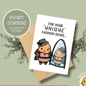 Lustige Backhanded Kompliment Karte | 'Unique' Sense Grußkarte | Humorvolle sarkastische Karte | Die kleine Kartoffel | Druckbares PDF