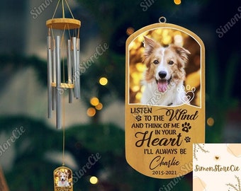 Listen To The Wind, Personalized Memorial Wind Chimes, Custom Photo Pet Loss Gift, Dog Memorial Gift, Dog Remembrance Gift