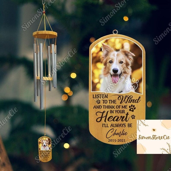 Listen To The Wind, Personalized Memorial Wind Chimes, Custom Photo Pet Loss Gift, Dog Memorial Gift, Dog Remembrance Gift