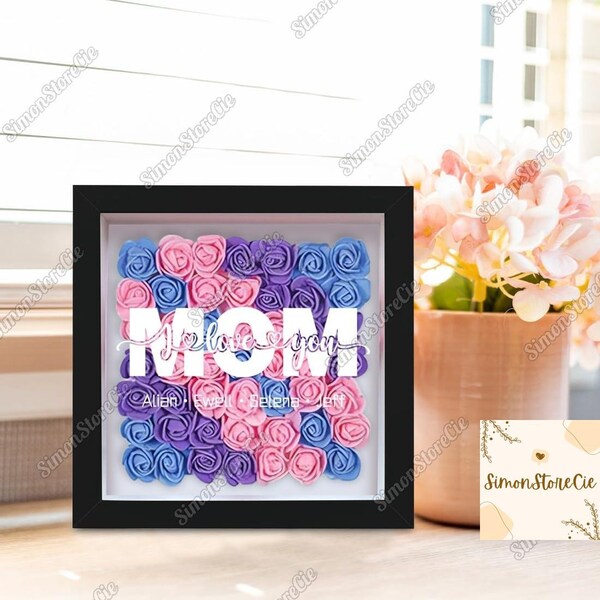 Mom Personalized Flower Frame Box, Mom Flower Box With Name, Rose Frame Box, Customized Flower Box For Mom, Birthday Gifts For Mom Grandma
