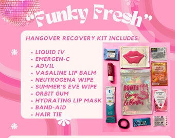Hangover Recovery Kit, 10 Piece Pre-Filled "Funky Fresh" Gift Bag - Wedding, Birthday, or Bachelorette Party Favors, Disco Theme Supplies