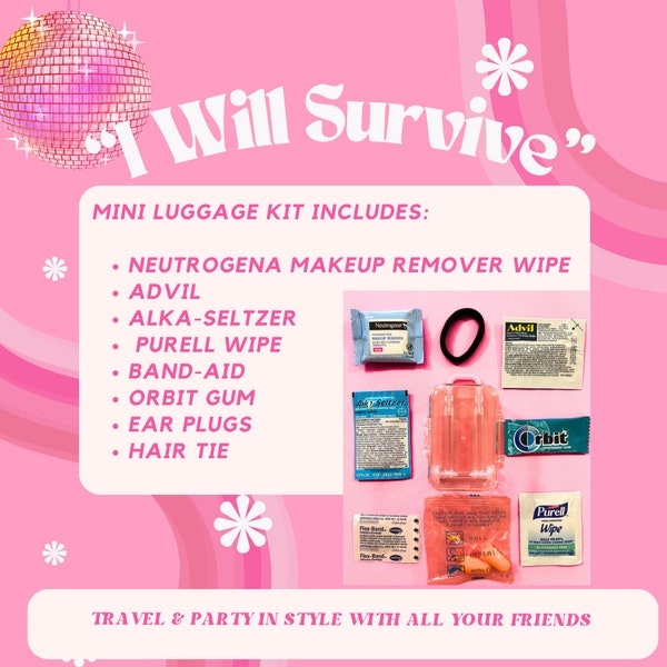 Mini Suitcase Party Favor ~ Hangover Kit, Bachelorette Party, Girls Trip, Travel Emergency Kit, Birthday Party, Wedding Favor, Bridesmaids