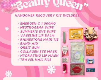 Hangover Recovery Kit, 10 Piece Pre-Filled "Beauty Queen" Gift Bag - Wedding, Birthday, or Bachelorette Party Favors, Disco Theme Supplies