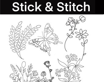Flowers and Butterflies Stick and Stitch Printable PDF Digital Download. Floral  Stick and Stitch in A4 and US Letter. Embroidery pattern