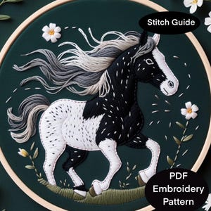 Horse hand embroidery pdf pattern. Cute, lovely horse portrait transfer for beginners thread art template |horse art embroidery|horse lover