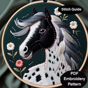 Horse hand embroidery pdf pattern. Cute, lovely horse portrait transfer for beginners thread art template in 6 sizes|horse art embroidery