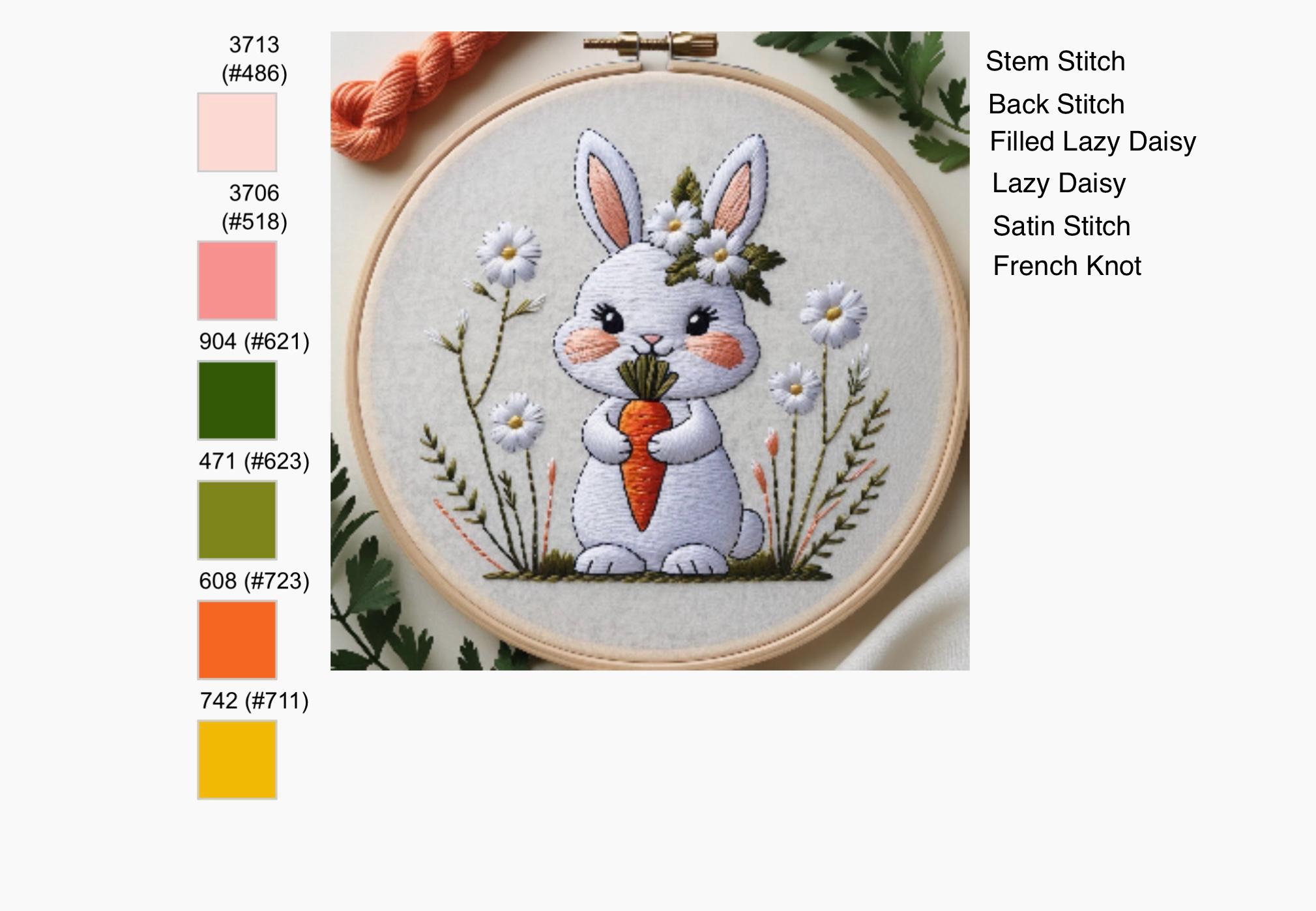 Easter Bunny Pdf Embroidery Pattern. 6 Sizes-3 to 8 Inch for Hand ...