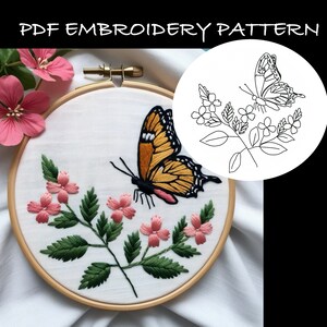 Butterfly Embroidery PDF Pattern. 7 Sizes From 3 to 8 Inch &amp; A4 for ...