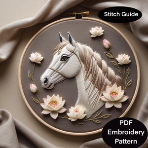 Horse hand embroidery pdf pattern. Cute, beautiful horse portrait transfer for beginners thread art template in 6 sizes|horse art embroidery