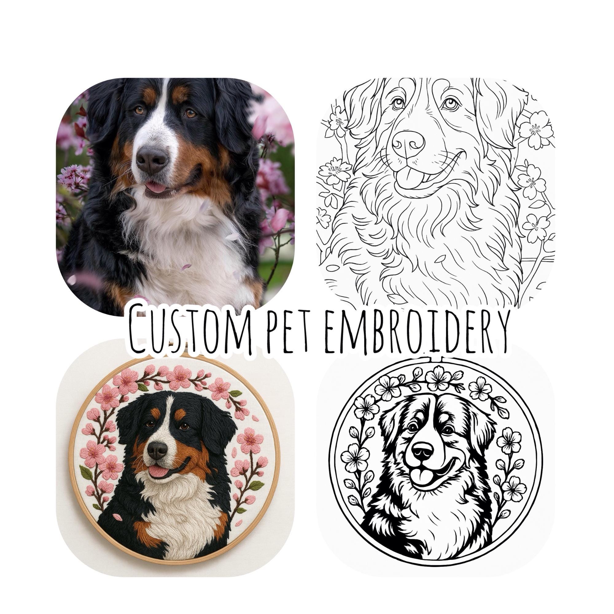 Custom pet photo to embroidery design pattern. Thread art personalized gift Christmas, birthday, anniversary, memorial, Easter, valentine.