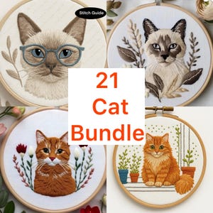 Cats pdf embroidery pdf bundle. 6 sizes  3 to 8 inch for hand embroidery hoops.  12 kitty cat thread art.  500+ vintage embroidery designs