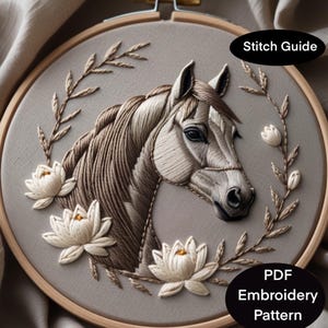 Horse hand embroidery pdf pattern. Beautiful horse portrait transfer for beginners thread art template in 6 sizes|horse art embroidery