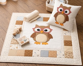 Baby Eule Quilt-Block für Baby Kinderzimmer - PDF Schnittmuster (Quiltblock, Kissen, T-Shirt, Tasche)