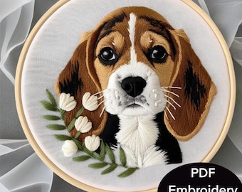 Puppy Spaniel Dog Embroidery PDF pattern. 7 sizes from 3 to 8 inch for different hand embroidery hoops. Simple cute  Pet Dog template design