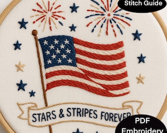 Handborduurpatroon Amerikaanse vlag, 4 juli DIY (pdf)