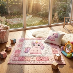 Unicorn Appliqué Quilt Block for Baby Nursery  - PDF Sewing Pattern. Includes basic quilt and pillow patterns