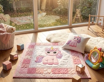 Unicorn Appliqué Quilt Block for Baby Nursery  - PDF Sewing Pattern. Includes basic quilt and pillow patterns