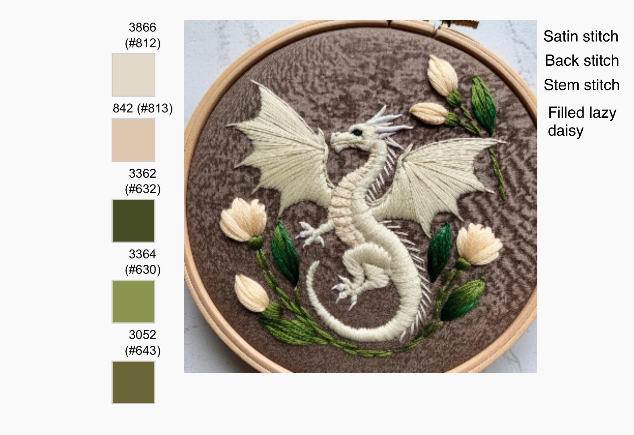 Dragon Embroidery PDF Pattern. 7 Sizes From 3 to 8 Inch & A4 Dragon Embroidery PDF Pattern. 7 Sizes From 3 to 8 Inch & A4