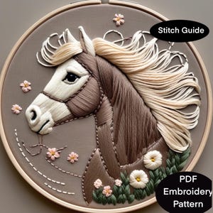 Horse hand embroidery pdf pattern. Beautiful horse portrait transfer for beginners thread art template in 6 sizes|horse art embroidery sew