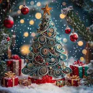 Digital 3D Christmas Tree Quilling Art - Winter Printable Wall Decor - INSTANT DIGITAL DOWNLOAD