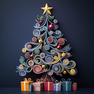 Digital Christmas Tree Quilling Art - Winter Printable Wall Decor - INSTANT DIGITAL DOWNLOAD