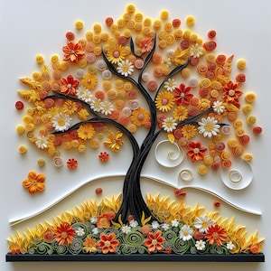 Arte digital de Quilling del árbol de otoño - Decoración de pared imprimible de otoño - DESCARGA DIGITAL INSTANTÁNEA
