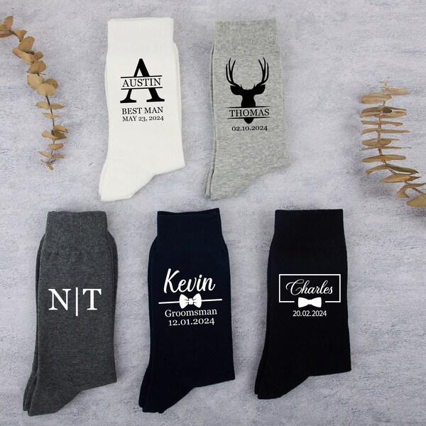 Custom Groomsmen Gifts, Personalized Groomsman Socks, Wedding Party Gifts, Best Man Proposal, Men Socks, Monogrammed Socks, Dress Socks