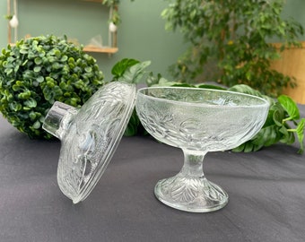 Bonbonnière / coupelle piédouche vintage verre taillée italien Fidenza