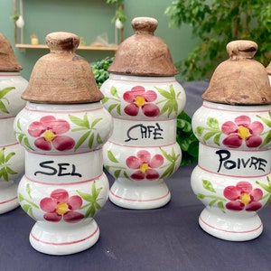 Lot de 5 pots à épices vintage en faïence blanche décor floral rose et vert image 2