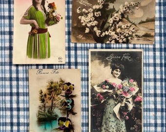 Collection of Four Vintage French Postcards