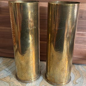 WWI Brass Shell Casing Trench Art Vase, France