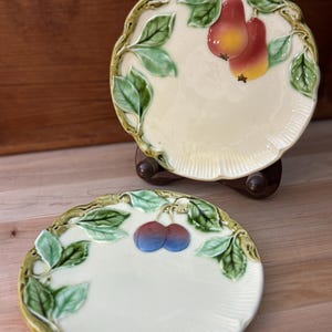 Pair of antique Czechoslovakian majolica fruit plates