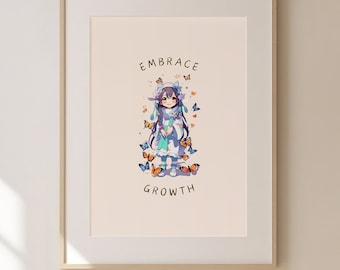 Embrace Growth Anime Affirmations Print | Kawaii Style | Chibi Anime | Cute Posters | Kids Room Decor | Anime Fan Posters | Unframed