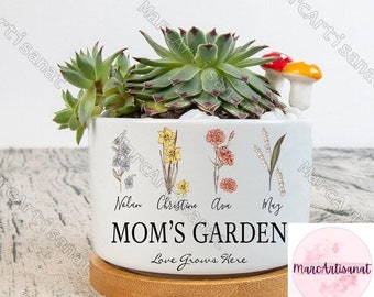 Maceta de jardín de mamá personalizada, maceta de flores del mes de nacimiento, maceta de flores de la abuela, regalos para jardineros, jardinera al aire libre