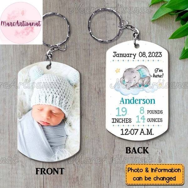 Newborn Baby Photo Upload Keychain, Baby Boy Girl Keychain, Personalized Baby Birth Date, Custom Baby Keychain, Gift for Mom, New Dad Gift