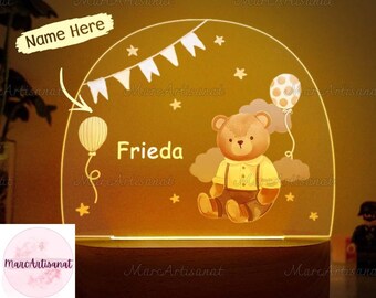 Cute Bear Night Light, Custom Name Light Baby, Night Gift For Kids, Personalized Night Light, Bedroom Bedside Night Light, Nursery Decor