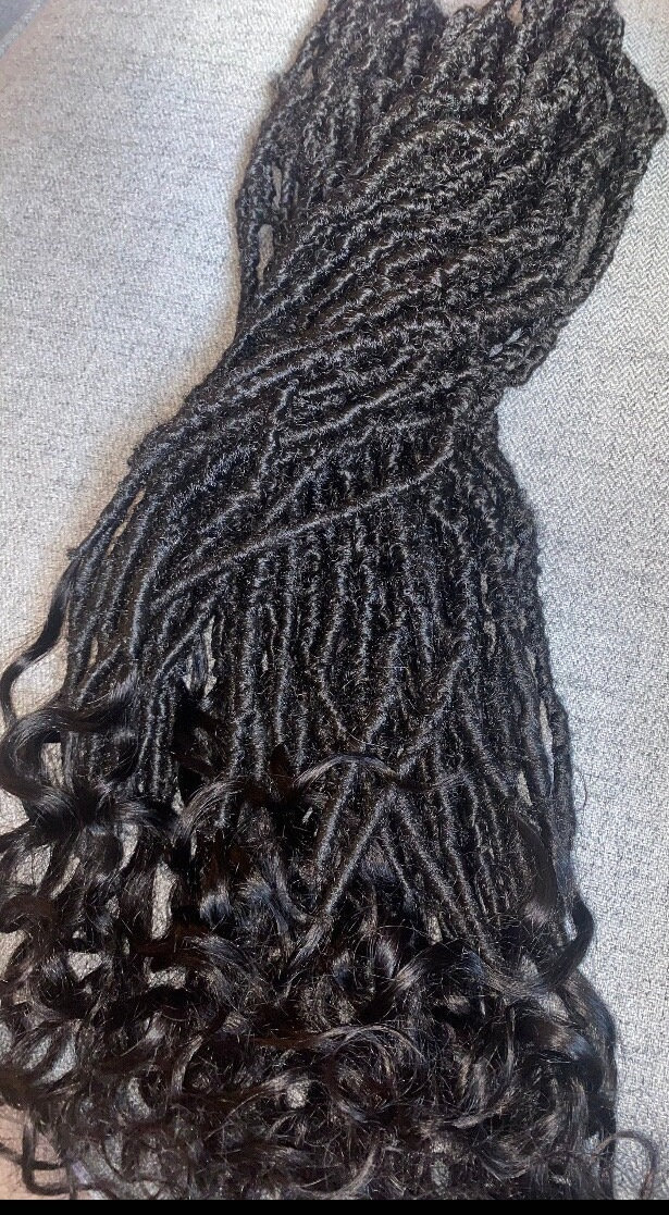 distressed faux locs with deep wave  human hair tips (18 locs per bundle)