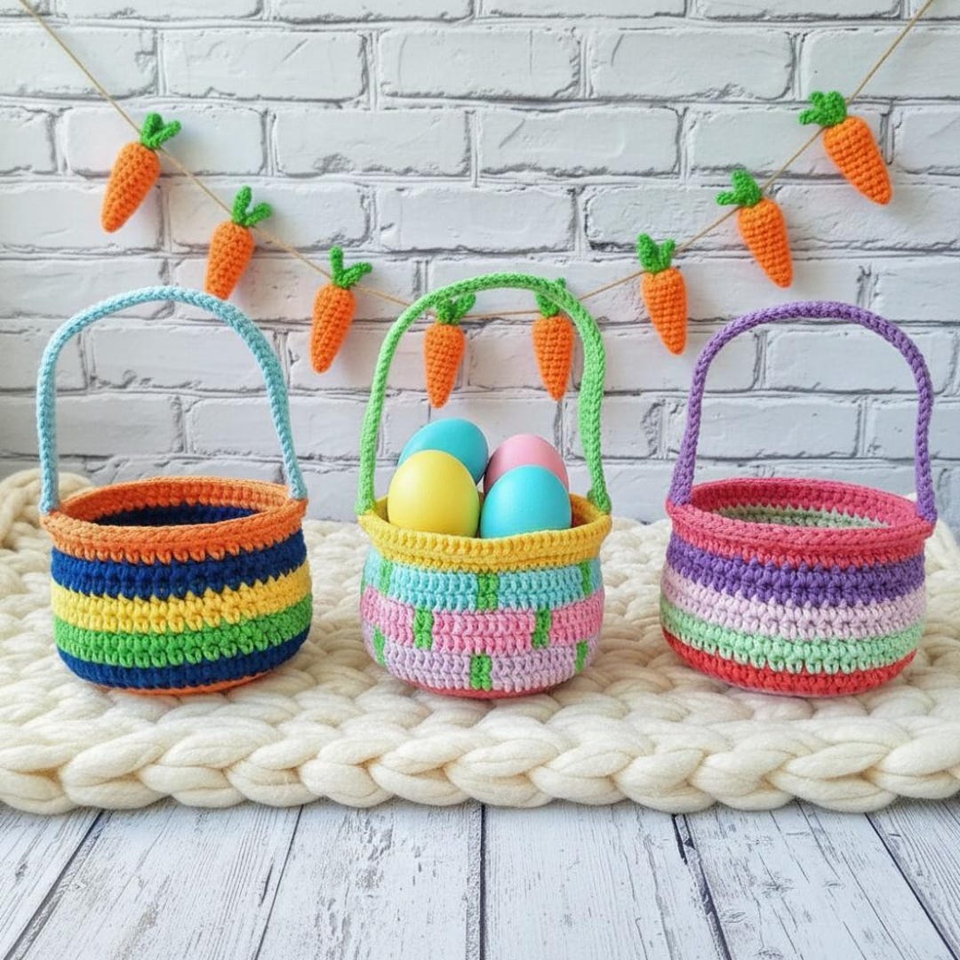 Mini Easter Basket Crochet Pattern, Easter Gift, Kitchen Decor, Table ...