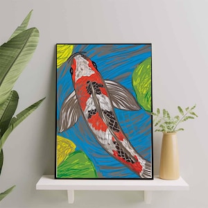 Koi Fish WallArt,Koi Fish Painting,Colorful Koi Art,Fengshui Art,Koi Painting,Large Koi WallArt,Green WallArt,Printable WallArt,Textured Art