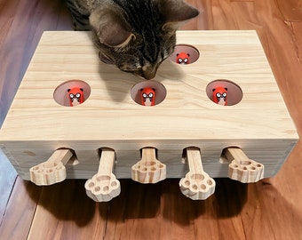 Wooden 'Whack A Mole' Cat Pawzle Box Game