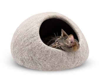 Wool Cat Cave Bed – Enclosed Felted Cat Bed, Handmade