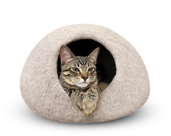 Wool Cat Cave Bed – Enclosed Felted Cat Bed, Handmade