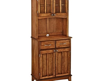 Buffet, Buffet Cottage Hutch with Wood Top and Oak, Cabinet, Adjustable Shelf, Solid wood and veneers