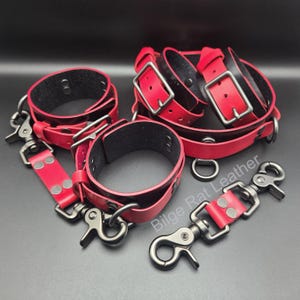Leather 7 Piece Bondage Cuff Set - Collar, Ankle, Wrist Cuffs, Straps | Rough | Restraints | Sexy | Prototype