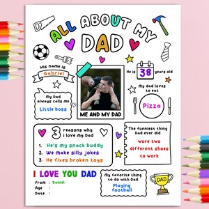All About My Dad Fathers Day Printable | Funny Father's Day Coloring Page | Personalized DIY Coloring Keepsake for Kids to Fill In