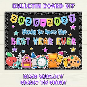 Bulletin Board Kit Back to School Printable, Kawaii Classroom Decor.